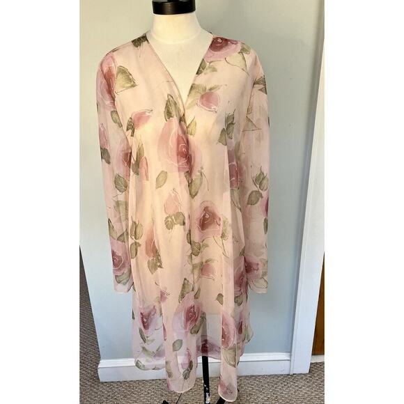 Women’s Kimono Wrap OS Lightweight Sheer Pink Roses Floral Romantic Coquette - Picture 1 of 3